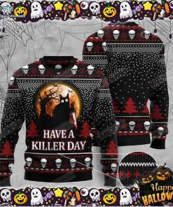 Black Cat Halloween Have A Killer Day Black Red Ugly Sweater