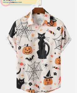 black cat halloween print short sleeve wrinkle shirts 187 nUNHl