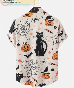Black Cat Halloween Print Short Sleeve Wrinkle Shirts