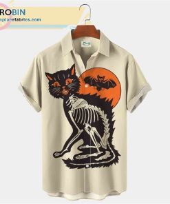black cat halloween seekers wrinkle free casual short sleeve hawaiian shirts 186 66Vms