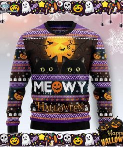 Black Cat Meowy Halloween Ugly Sweater