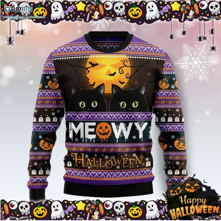 Black Cat Meowy Halloween Ugly Sweater