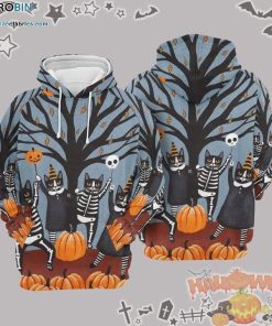 Black Cat Pary Pumpkin Halloween Blue Orange 3D All-Over Print Unisex Hoodie