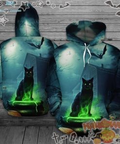 Black Cat Poison Pot Halloween Blue 3D All-Over Print Unisex Hoodie
