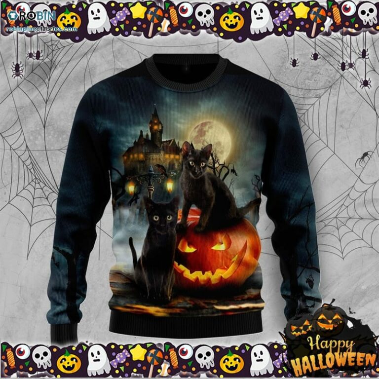 Black Cat Pumpkin Night Halloween Ugly Sweater