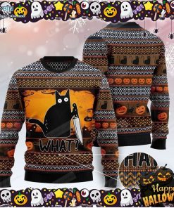 Black Cat What Funny Halloween Ugly Sweater
