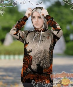 Black Cats Little Witch Pumpkin Halloween Night Gray Halloween 3D All-Over Print Unisex Hoodie