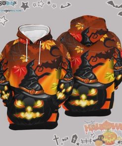 Black Evil Pumpkin Maple Leaves Halloween Orange 3D All-Over Print Unisex Hoodie