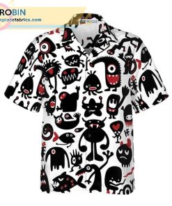 Black Monsters For Halloween Casual Short Sleeve Hawaiian Shirts