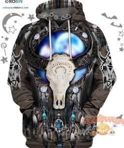 Blur Bison Skull Halloween Grey 3D All-Over Print Unisex Hoodie