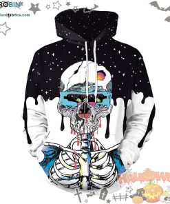 Broken Skull Blood Halloween Black White 3D All-Over Print Unisex Hoodie