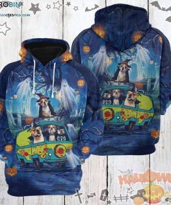 Bulldog Night Pumpkin Halloween Blue 3D All-Over Print Unisex Hoodie