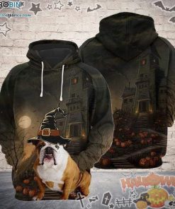 Bulldog Scary Castle Halloween Dark Grey 3D All-Over Print Unisex Hoodie