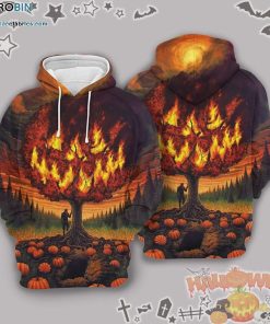Burning Tree Pumpkin Halloween Colorful 3D All-Over Print Unisex Hoodie