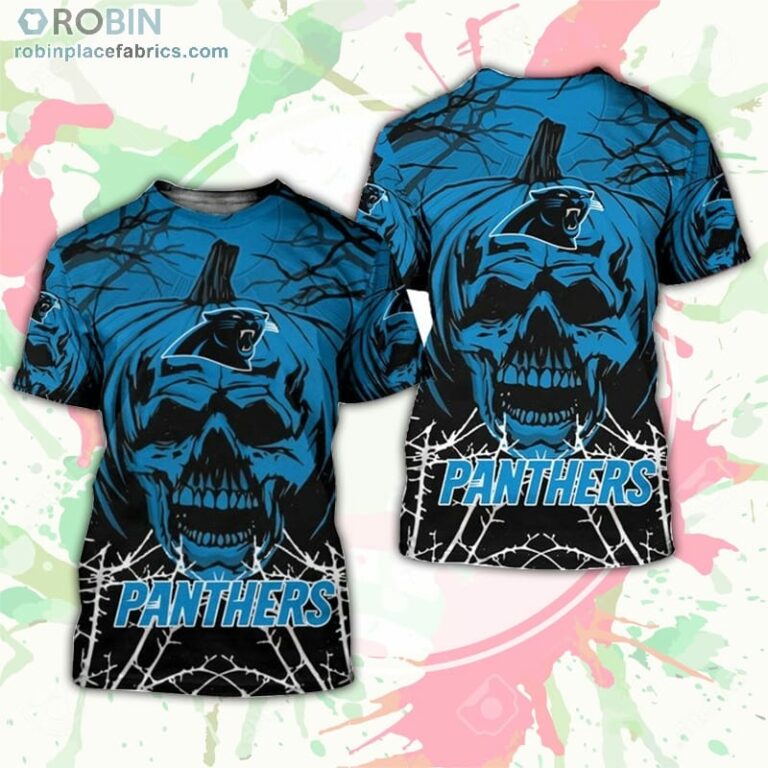 Carolina Panthers T-Shirt Halloween Pumpkin Skull – AOP Tshirt