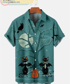 Cat Halloween Graphic Print Casual Short Sleeve Hawaiian Shirts