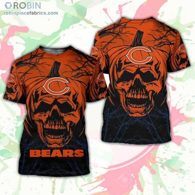 Chicago Bears T-Shirt Halloween Pumpkin Skull – AOP Tshirt