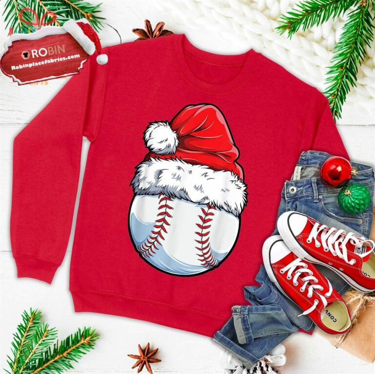 Christmas Baseball Ball Santa Hat Funny Sport Xmas Ugly Christmas Sweatshirt