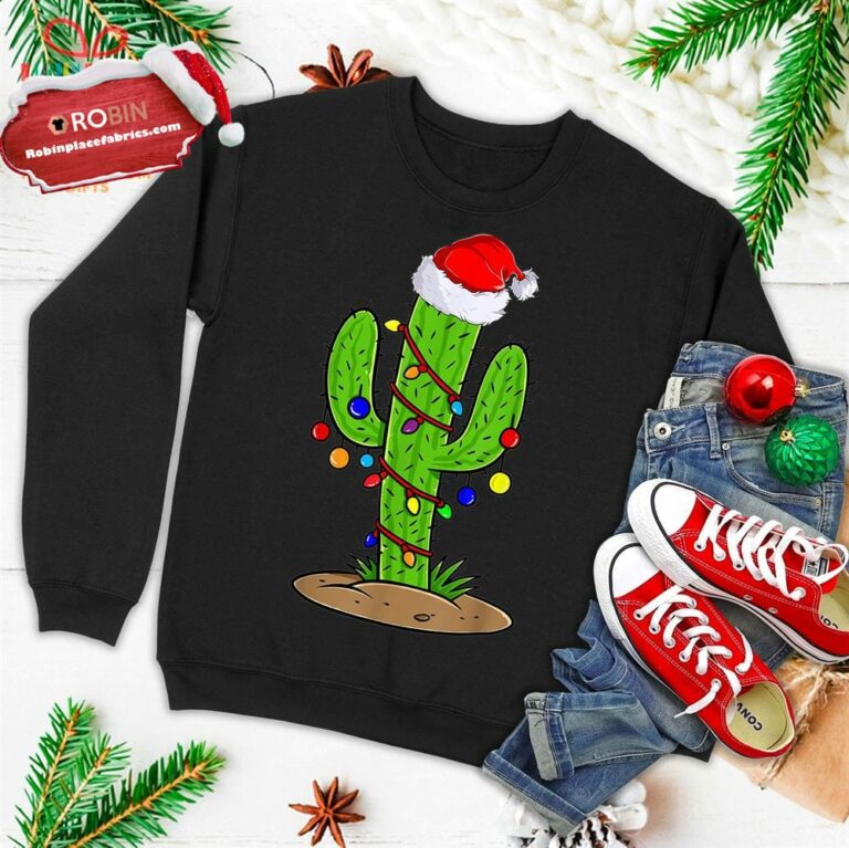 Christmas Lights Cactus Lover Funny Xmas Gift Ugly Christmas Sweatshirt