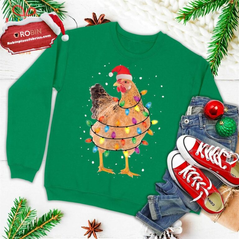 Christmas Lights Chicken Shirt Santa Funny Xmas Tree Chicken Ugly Christmas Sweatshirt