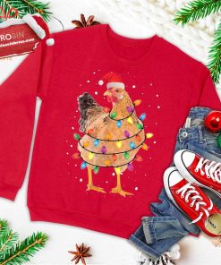 christmas lights chicken shirt santa funny xmas tree chicken ugly christmas sweatshirt 3 2UJrT