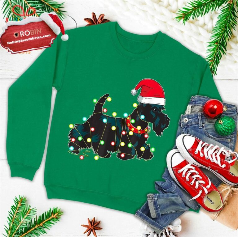 Christmas Lights Scottie Dog Lover Funny Xmas Gift Ugly Christmas Sweatshirt