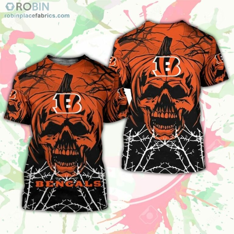 Cincinnati Bengals T-Shirt Halloween Pumpkin Skull – AOP Tshirt
