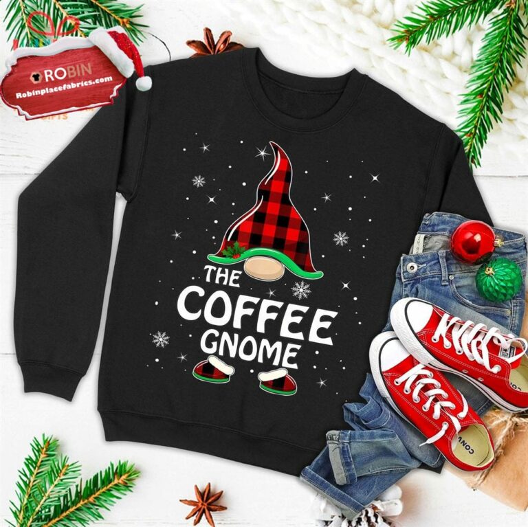 Coffee Gnome Buffalo Plaid Matching Family Christmas Pajama Ugly Christmas Sweatshirt