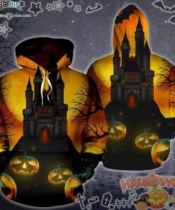 Creepy Castle Pumpkin Halloween Orange 3D All-Over Print Unisex Hoodie