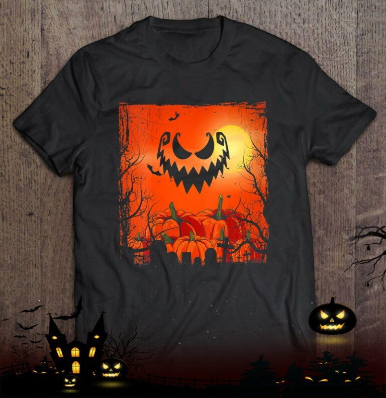 Creepy Halloween Costume Flying Bats Spooky Pumpkin Shirt
