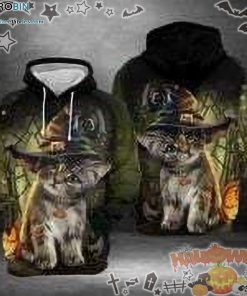 Cute Cat Pumpkin Halloween Green 3D All-Over Print Unisex Hoodie