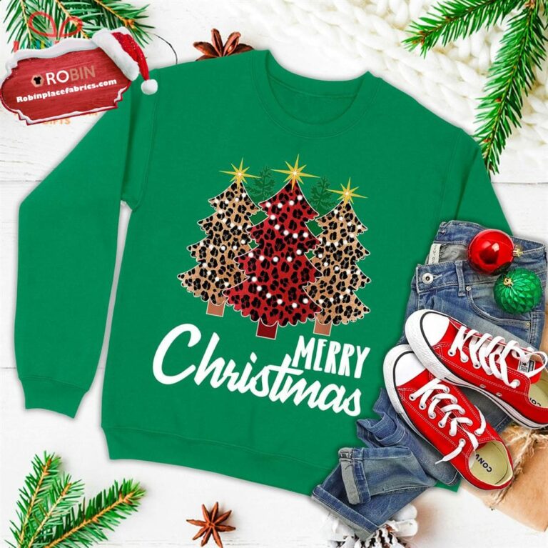 Cute Merry Christmas Leopard Print Tree Christmas Xmas Ugly Christmas Sweatshirt