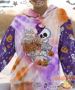 Cute Skeleton Pumpkin Throat Punch I Win Halloween Colorful 3D All-Over Print Unisex Hoodie