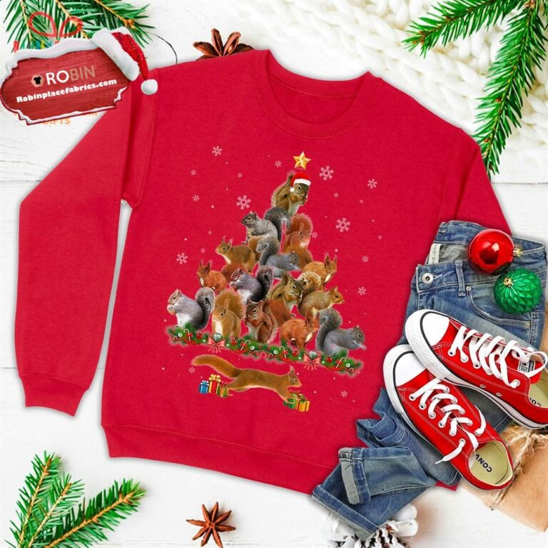 Cute Squirrel Christmas Tree Gift Decor Xmas Tree Ugly Christmas Sweatshirt