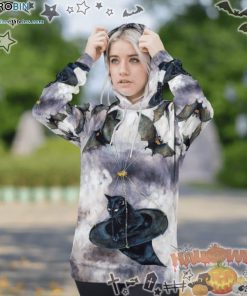 Cute Witch?S Black Cat Bats Halloween Spooky Gray Halloween 3D All-Over Print Unisex Hoodie