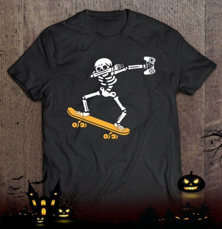 Dab Skeleton Skateboard Gamer Costume Funny Halloween Gift Shirt