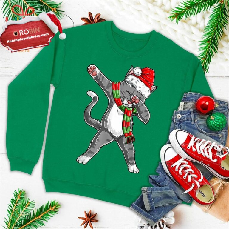 Dabbing Cat Santa Christmas Gift Kids Boys Girls Catmas Xmas Ugly Christmas Sweatshirt