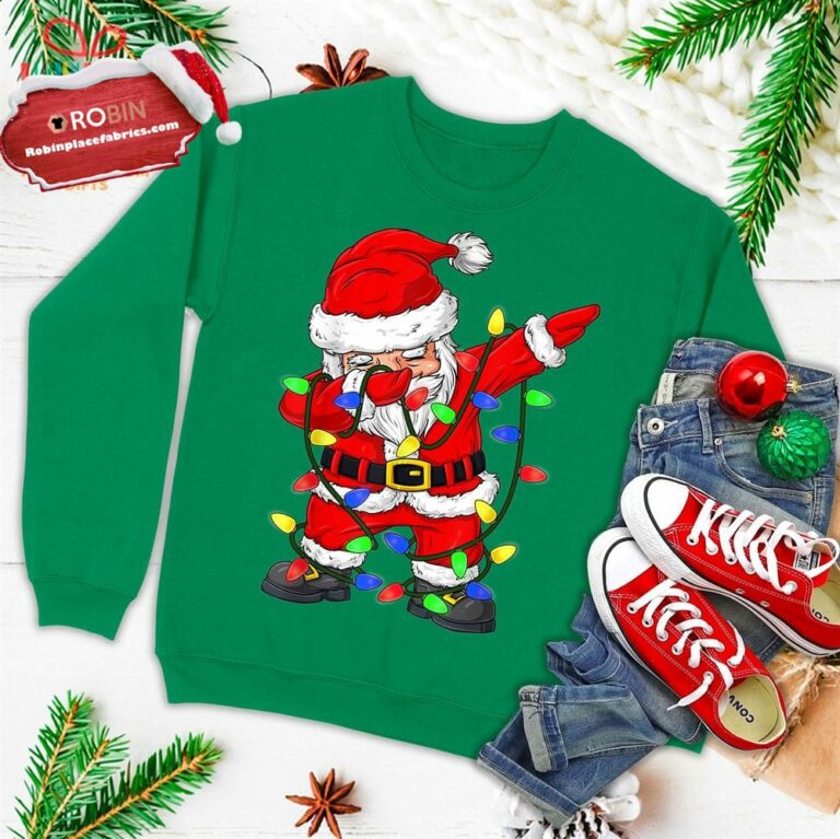 Dabbing Santa Claus Christmas Tree Lights Boys Kids Dab Xmas Ugly Christmas Sweatshirt