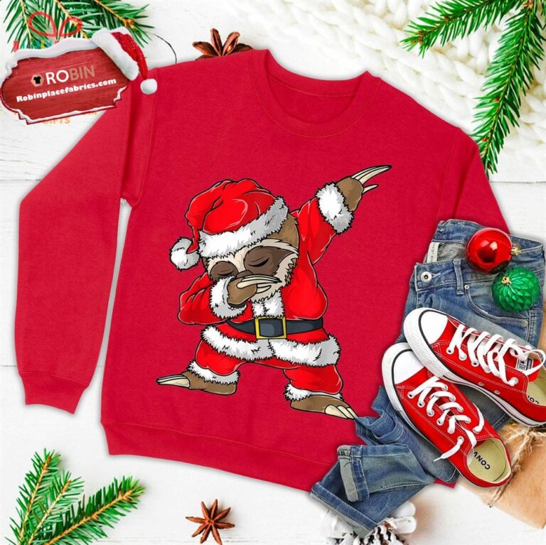 Dabbing Santa Sloth Merry Slothmas Christmas Kids Pajama Ugly Christmas Sweatshirt