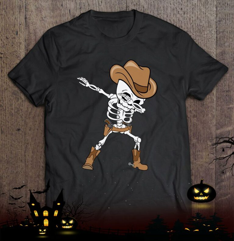 Dabbing Skeleton Cowboy Hat Halloween Kids Dab Shirt