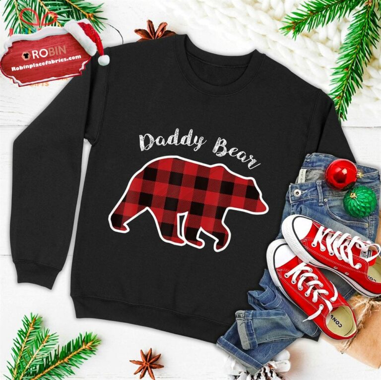 Daddy Bear Men Red Plaid Christmas Pajama Family Dad Gift Ugly Christmas Sweatshirt