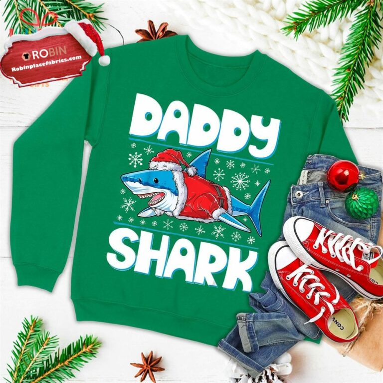 Daddy Shark Santa Christmas Family Matching Pajamas Ugly Christmas Sweatshirt