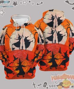 Dancing Witch Halloween Orange 3D All-Over Print Unisex Hoodie