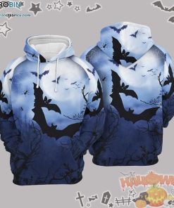 Dark Forest Bat Halloween Blue 3D All-Over Print Unisex Hoodie
