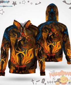 Demon Guitarist Hell Flame Spooky Halloween Multicolor 3D All-Over Print Unisex Hoodie