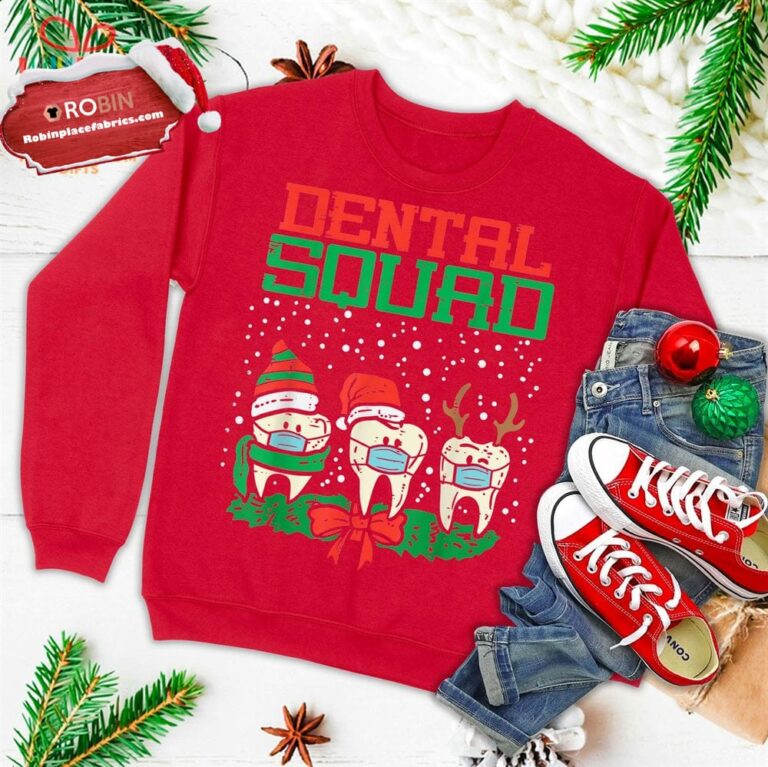 Dental Squad Teeth In Mask Christmas Quarantine Dentist Gift Ugly Christmas Sweatshirt