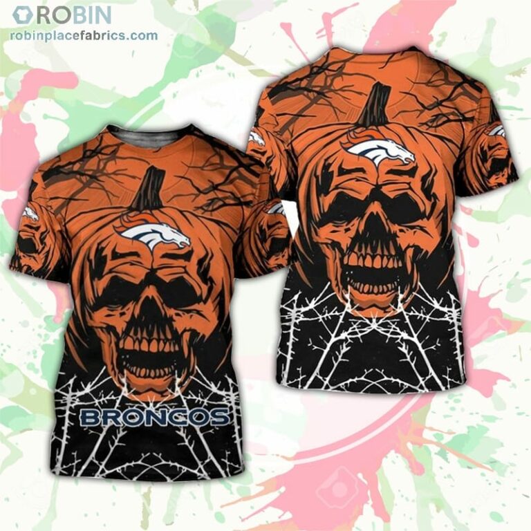 Denver Broncos T-Shirt Halloween Pumpkin Skull – AOP Tshirt