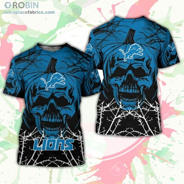 Detroit Lions T-Shirt Halloween Pumpkin Skull – AOP Tshirt