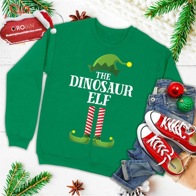 Dinosaur Elf Matching Family Group Christmas Party Pajama Ugly Christmas Sweatshirt
