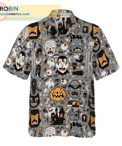 Doodle Pattern Happy Halloween Casual Short Sleeve Hawaiian Shirts